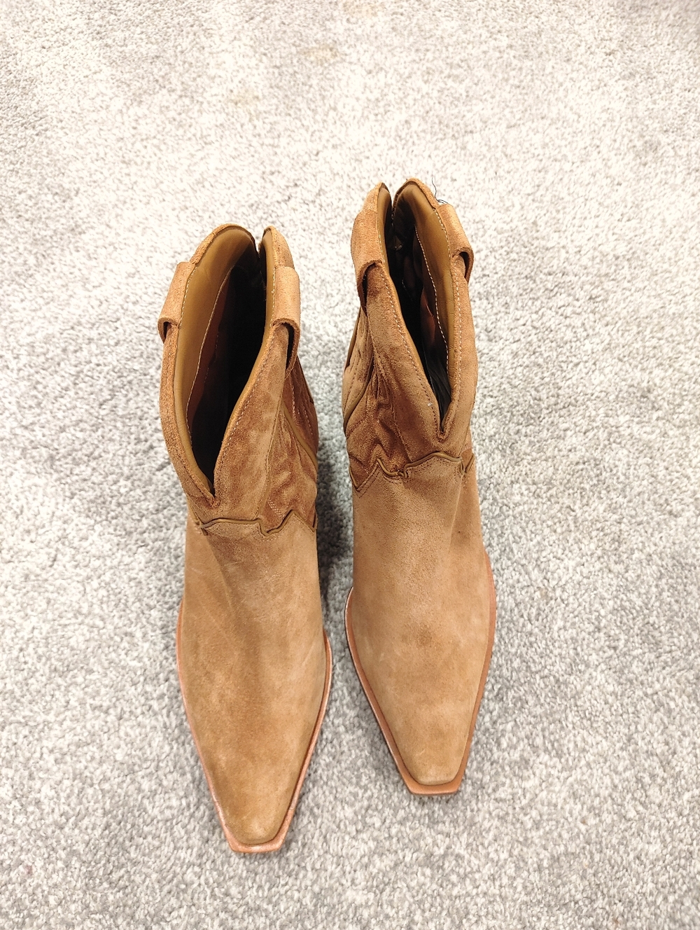 Reformation Otto Mini Western Tan Suede Western Ankle Booties Boots Size 9 - Picture 8 of 12